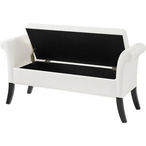 Faux Leather Upholstered Storage Bench with Rolled Armrests, White