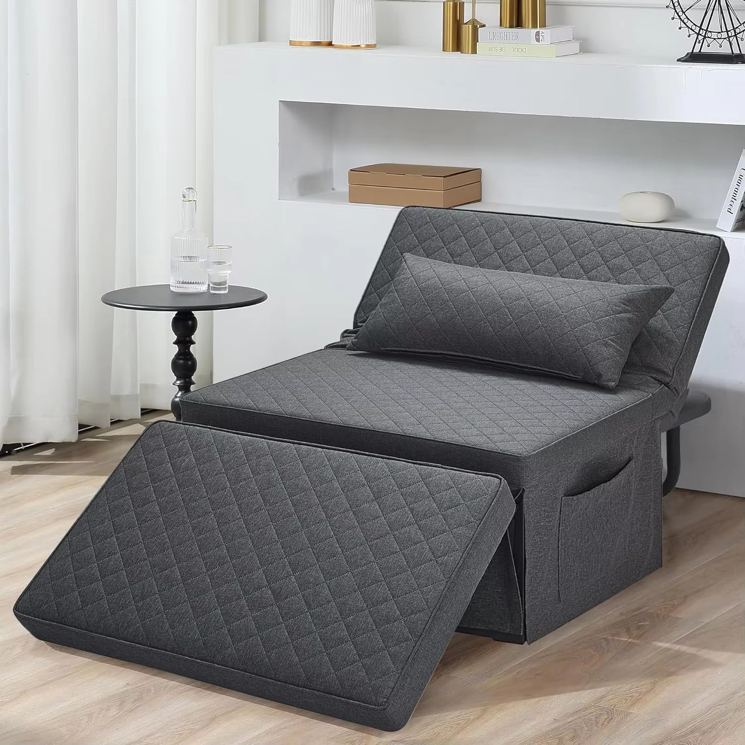 Sofa Bed, 4 in 1 Multi-Function Folding Ottoman Breathable Linen Couch Bed with Adjustable Backrest Modern Convertible Chair