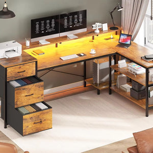 L Desk with 2 File Drawer, 67