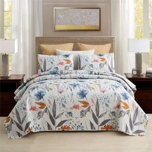 3-Piece Quilt Set with 2 Pillow Shams- Boho Reversible Soft and Lightweight Quilt Bedding Bedspread Coverlet Set