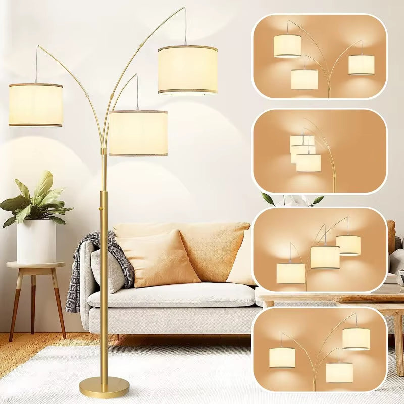 3 Lights Arc Floor Lamps for Living Room,Modern Tall Standing Lamp Hanging over the Couch with Shades & Heavy Base