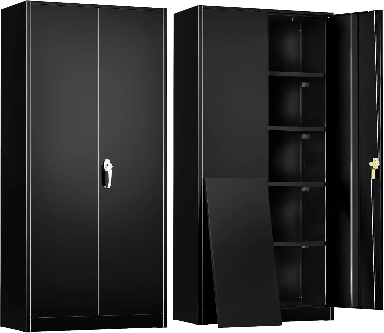 Storage Cabinet, 72” Black Garage Steel Locking Cabinet with Doors and 4 Adjustable Shelves, Tall Lockable File &Tool Cabinet Fo