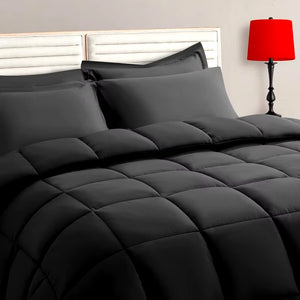 Black King Size Comforter Set - 7 Pieces,Bed in a Bag Bedding Sets with All Season Soft Quilted Warm Fluffy Reversible Comforter