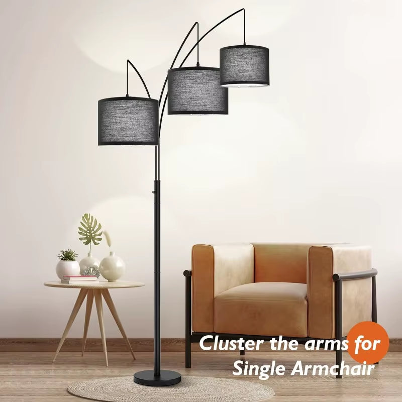 3 Lights Arc Floor Lamps for Living Room,Modern Tall Standing Lamp Hanging over the Couch with Shades & Heavy Base