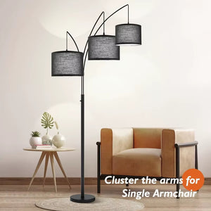 3 Lights Arc Floor Lamps for Living Room,Modern Tall Standing Lamp Hanging over the Couch with Shades & Heavy Base