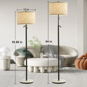 Marble Floor Lamp, Adjustable Height Standing Lamp with Marble Base Tall Lamp with Pull Chain Switch Floor Lamps