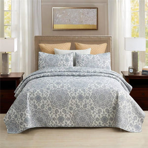 3-Piece Quilt Set with 2 Pillow Shams- Boho Reversible Soft and Lightweight Quilt Bedding Bedspread Coverlet Set