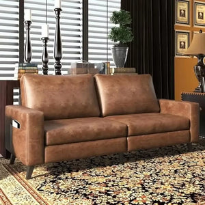 Mid-Century Modern Brown Faux Leather Sofa 79