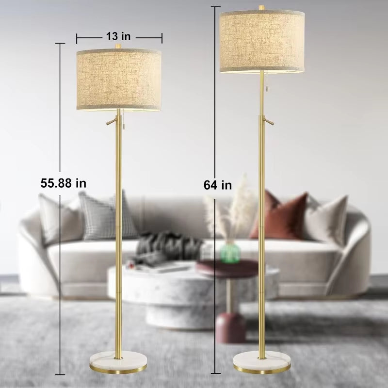 Marble Floor Lamp, Adjustable Height Standing Lamp with Marble Base Tall Lamp with Pull Chain Switch Floor Lamps