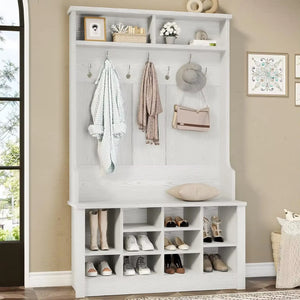 Hall Tree with Storage Bench, 3-In-1 Entryway Bench with Coat Rack, Hall Tree with Bench and Shoe Storage