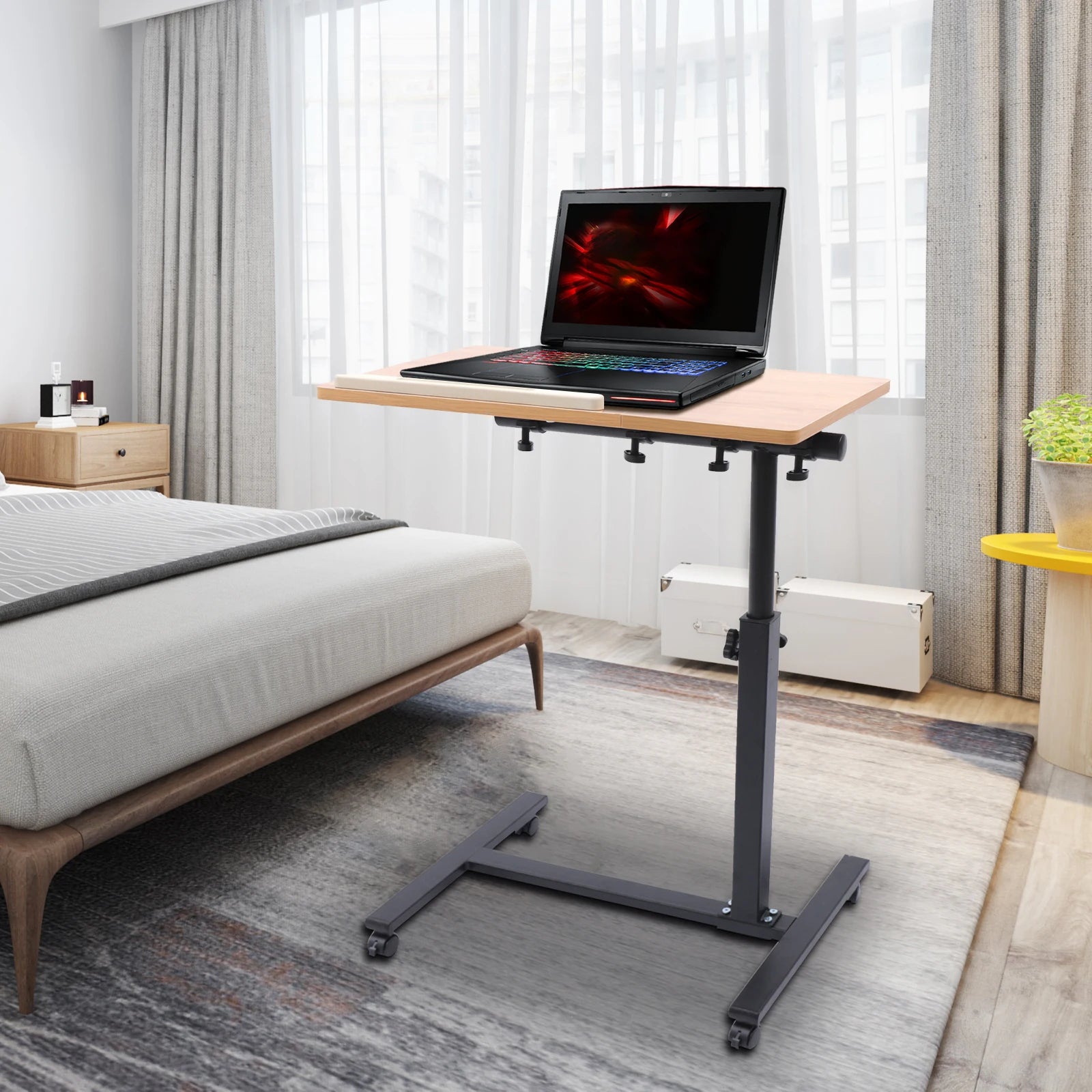 Laptop Desk Adjustable Home Office Laptop Desk Rolling Adjustable 360° Rotation Computer Mobile Stand