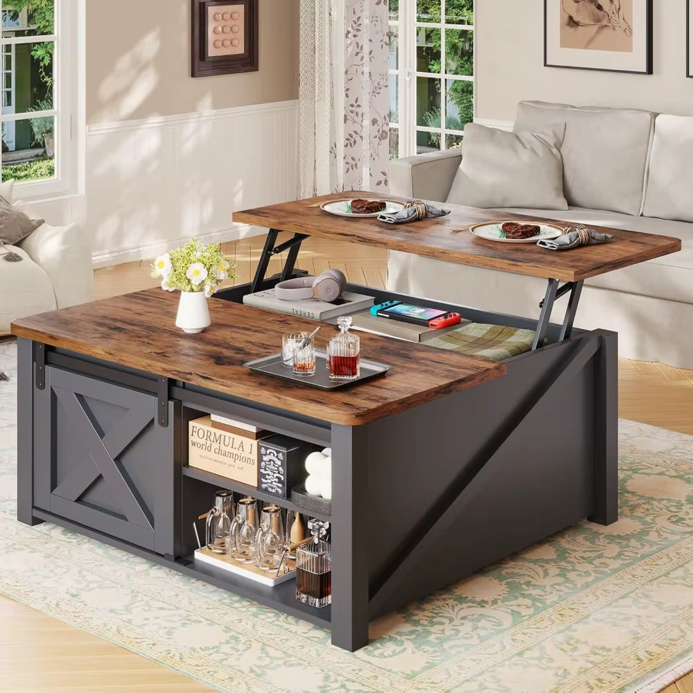 31.5" Lift Top Coffee Table with Storage, Square Coffee Table for Living Room, Farmhouse Coffee Table with Large Hidden