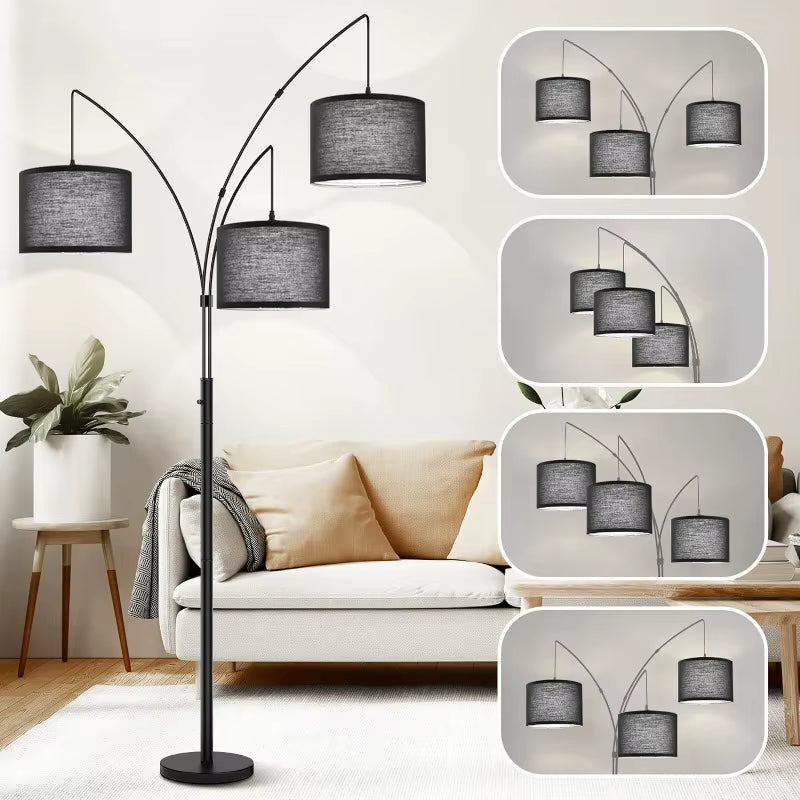 3 Lights Arc Floor Lamps for Living Room,Modern Tall Standing Lamp Hanging over the Couch with Shades & Heavy Base