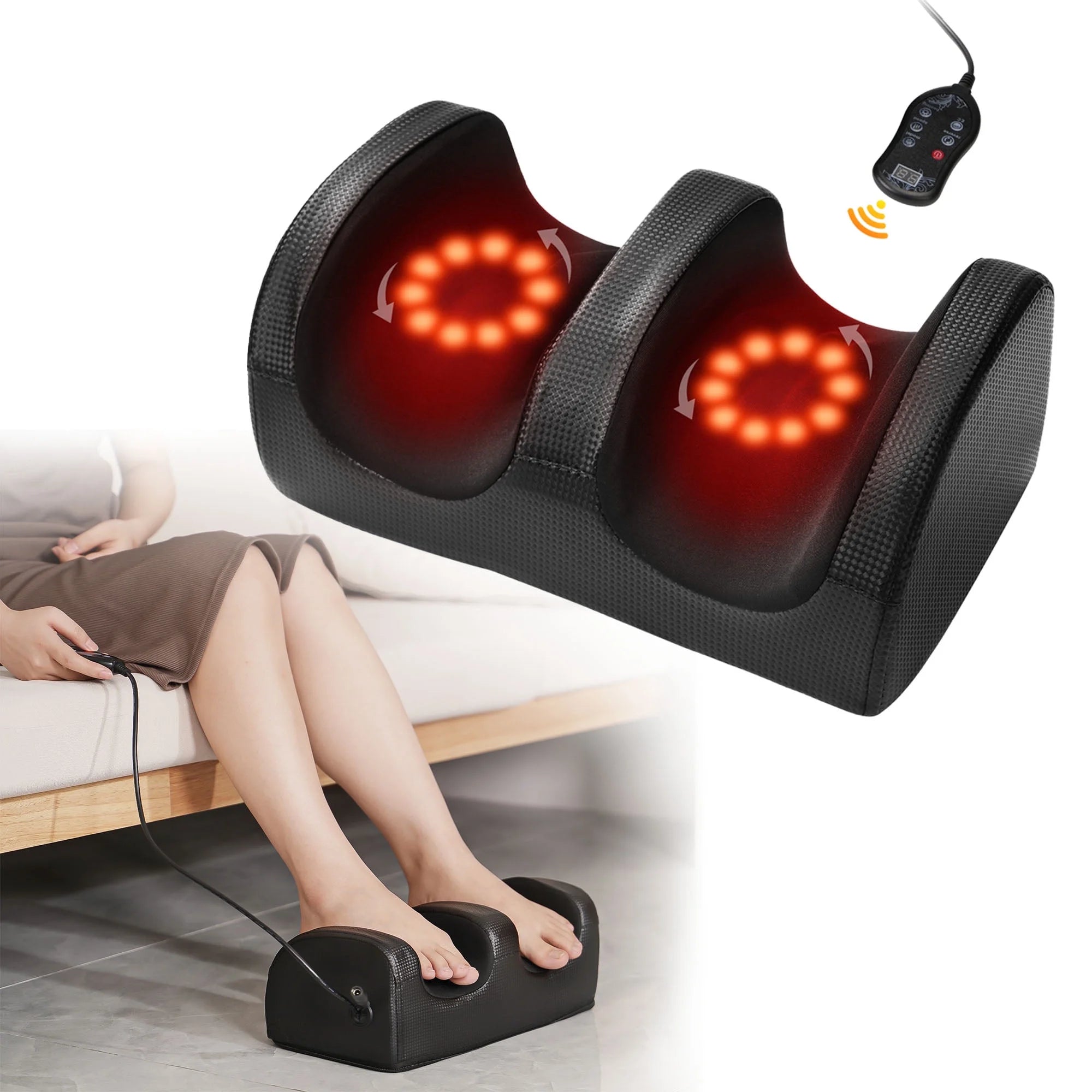 Shiatsu Foot Massager with Heat, Chronic Nerve Pain Therapy Spa Gift Kneading & Rolling Massage for Leg Calf Ankle, Hand Remote Control Massager Machine for Circulation and Pain Relief