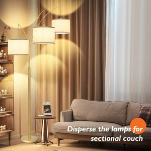 3 Lights Arc Floor Lamps for Living Room,Modern Tall Standing Lamp Hanging over the Couch with Shades & Heavy Base