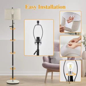 Marble Floor Lamp, Adjustable Height Standing Lamp with Marble Base Tall Lamp with Pull Chain Switch Floor Lamps