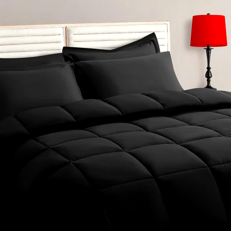 Black King Size Comforter Set - 7 Pieces,Bed in a Bag Bedding Sets with All Season Soft Quilted Warm Fluffy Reversible Comforter