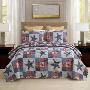 3-Piece Quilt Set with 2 Pillow Shams- Boho Reversible Soft and Lightweight Quilt Bedding Bedspread Coverlet Set