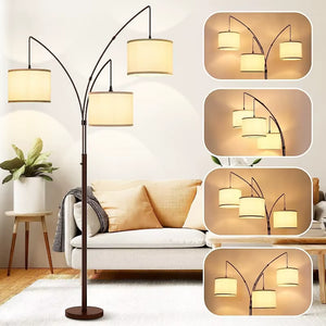 3 Lights Arc Floor Lamps for Living Room,Modern Tall Standing Lamp Hanging over the Couch with Shades & Heavy Base