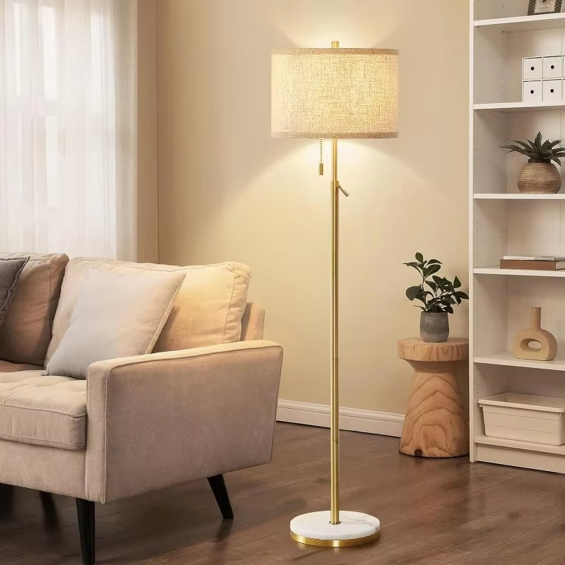 Marble Floor Lamp, Adjustable Height Standing Lamp with Marble Base Tall Lamp with Pull Chain Switch Floor Lamps